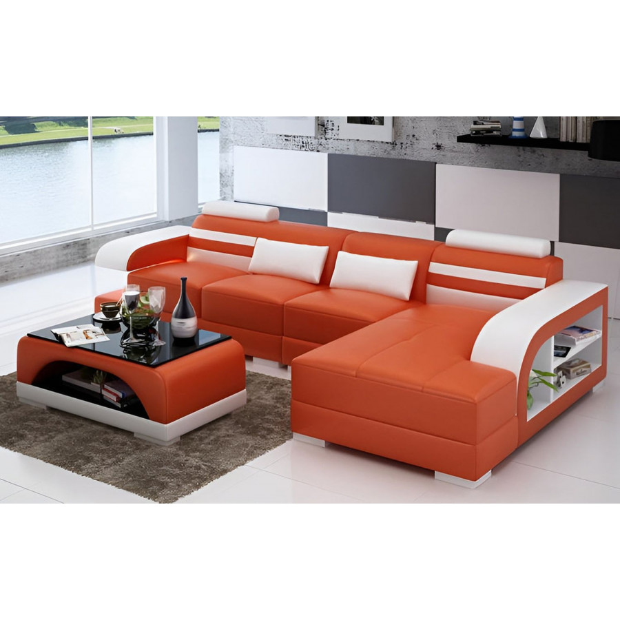 Jubilee Eleese Small Modern Left Hand Facing Sectional - Orange/White, Bonded Leather