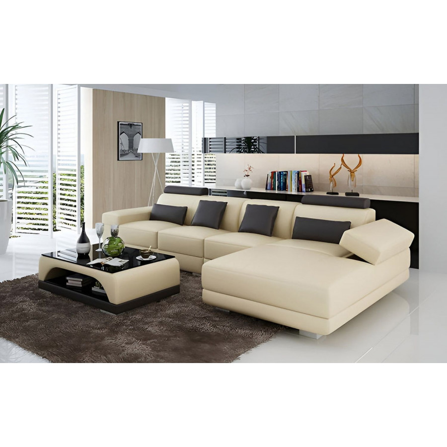 Jubilee Gileanas Small Modern Left Hand Facing Sectional - Beige/Dark Brown, Bonded Leather