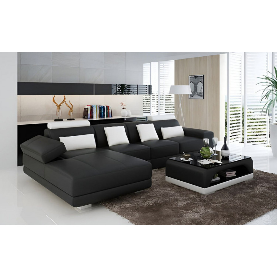 Jubilee Gileanas Small Modern Left Hand Facing Sectional - Dark Brown/White, Top Grain Italian Leather