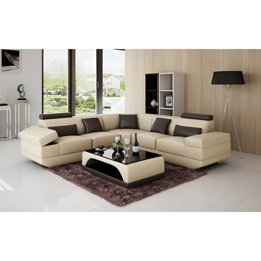 Jubilee Gileanas Modern Sectional - Beige/Dark Brown, Bonded Leather