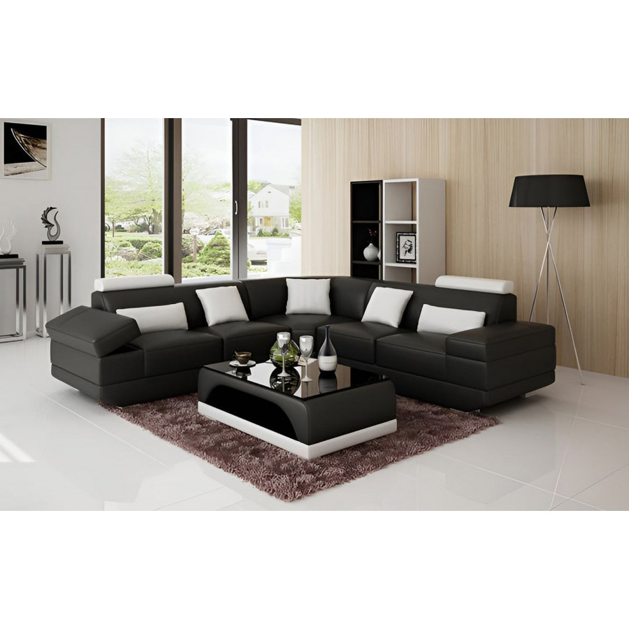Jubilee Gileanas Modern Sectional - Black/White, Bonded Leather
