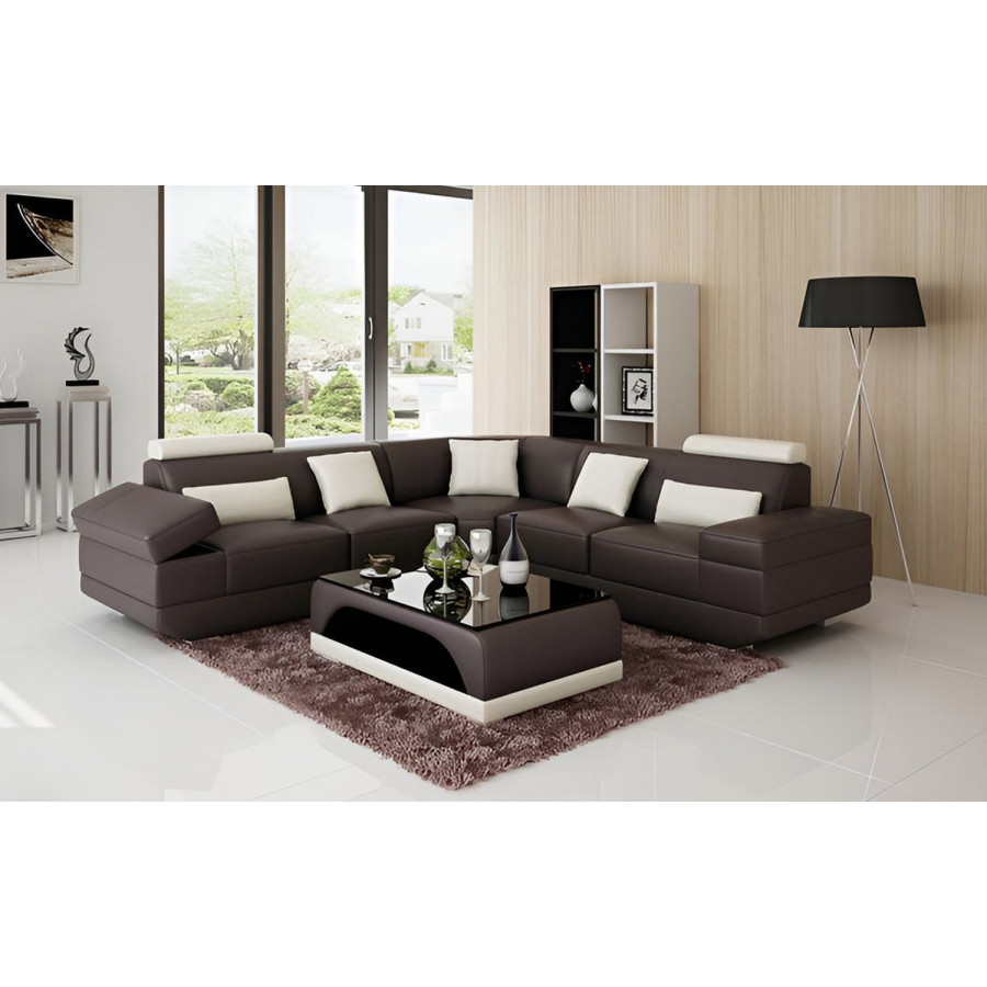Jubilee Gileanas Modern Sectional - Dark Brown/White, Bonded Leather