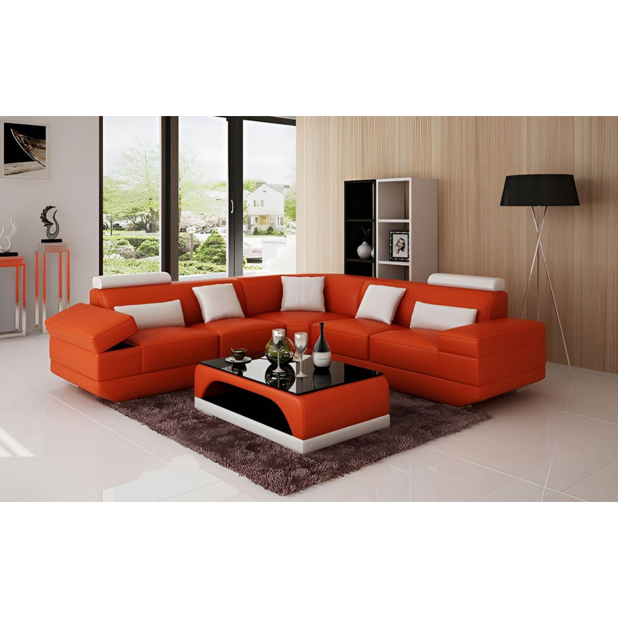 Jubilee Gileanas Modern Sectional - Orange/White, Bonded Leather
