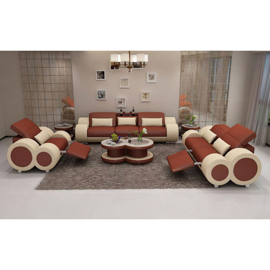 Jubilee Aetius Modern Sofa Set with Recliner - Brown/Beige, Top Grain Italian Leather
