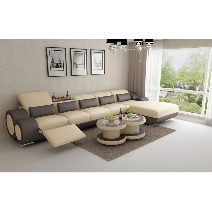 Jubilee Aetius Small Modern Left Hand Facing Sectional with Recliner - Beige/Dark Brown, Bonded Leather