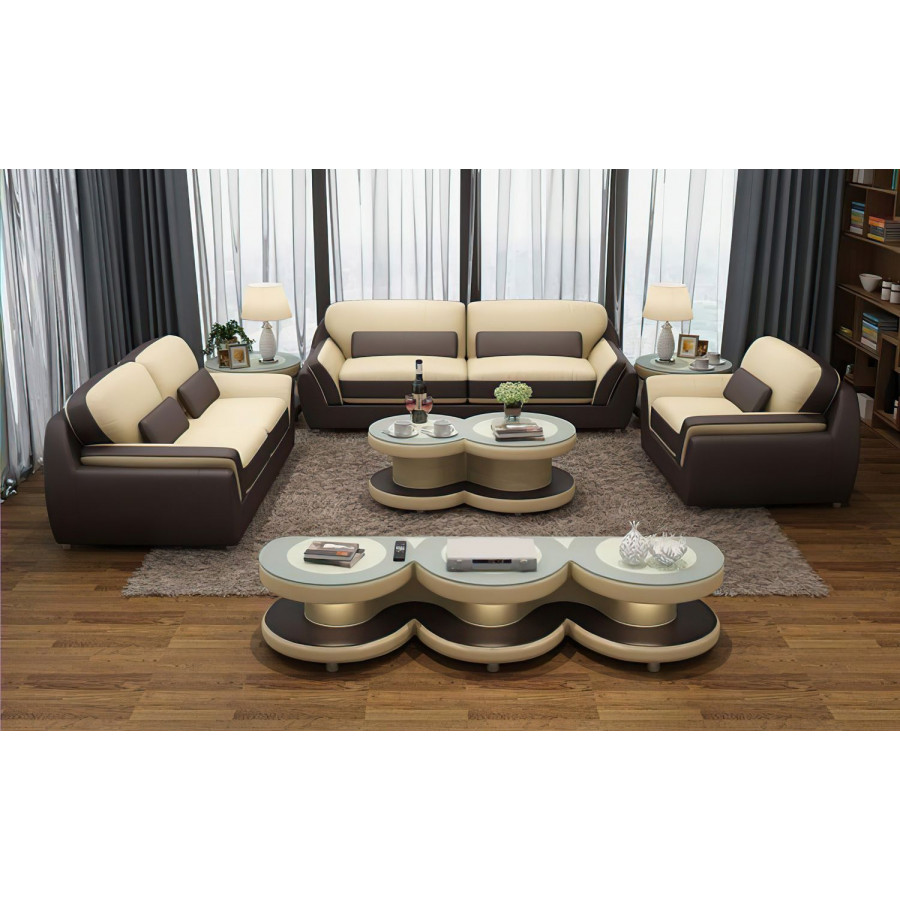 Jubilee Atlas Modern Sofa Set - Beige/Dark Brown, Bonded Leather