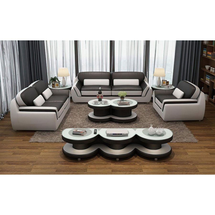 Jubilee Atlas Modern Sofa Set - Black/White, Bonded Leather