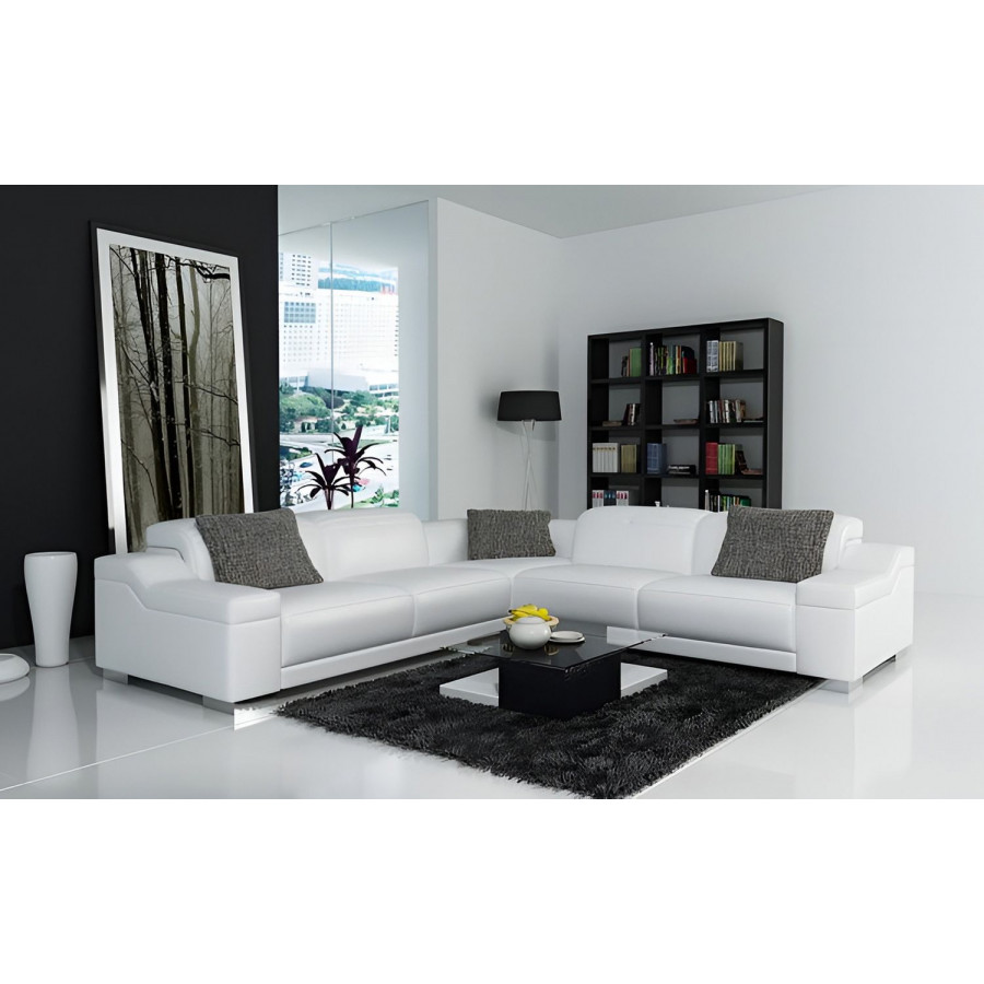 Jubilee Everlin Modern Sectional - White, Bonded Leather