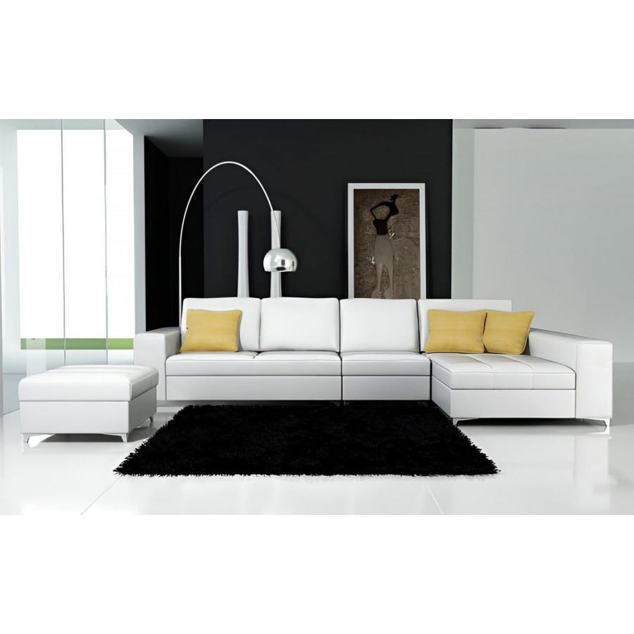 Jubilee Freya Small Modern Left Hand Facing Sectional with Ottoman - White, Top Grain Italian Leather