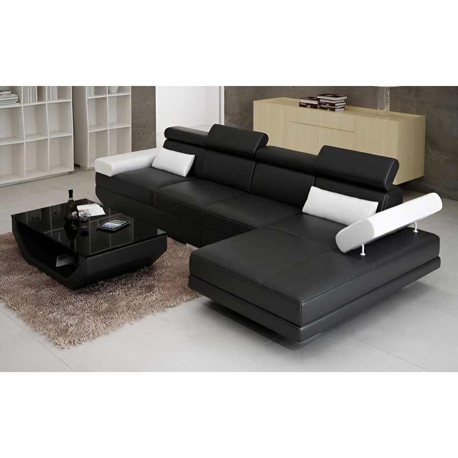 Jubilee Merdell Small Modern Right Hand Facing Sectional - Black/White, Bonded Leather