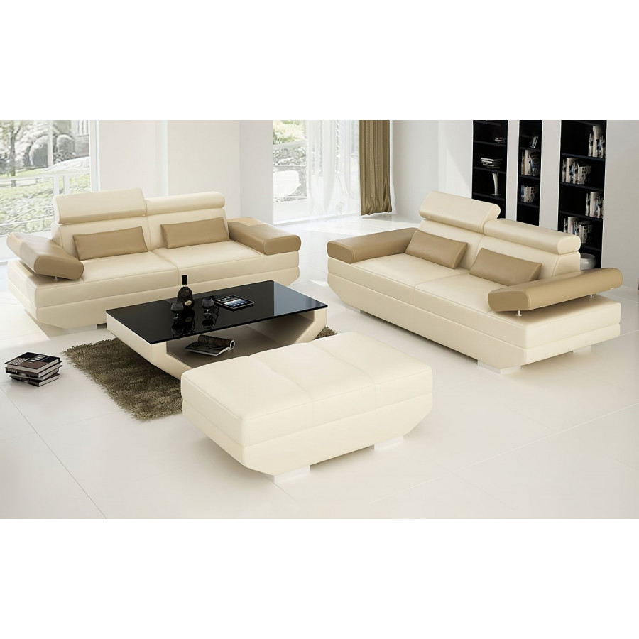 Jubilee Merdell Modern Sofa Set - Beige/Tan, Bonded Leather