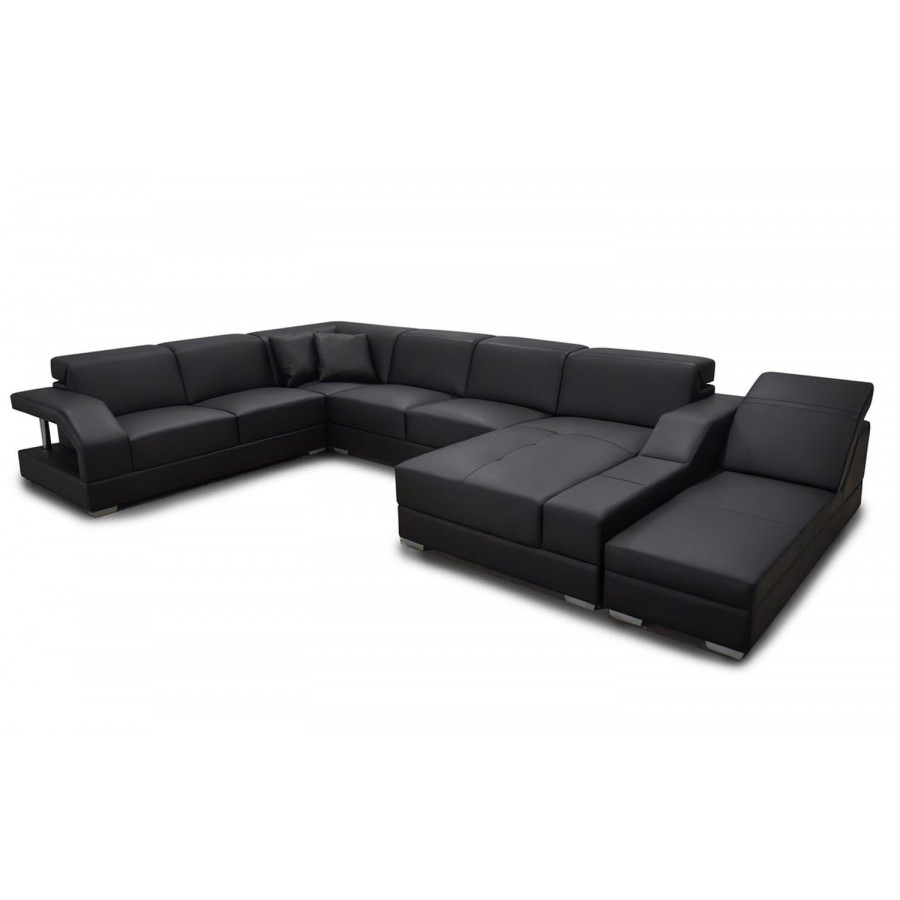 Jubilee Sadie Modern U-Shape Left Hand Facing Sectional with Side Chaise - Chocolate, Top Grain Italian Leather