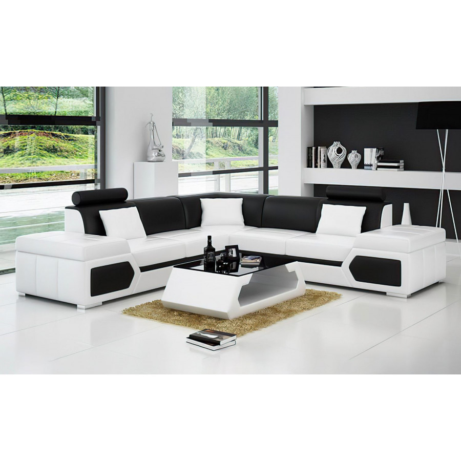 Jubilee Lanz Modern Sectional - White/Black, Top Grain Italian Leather