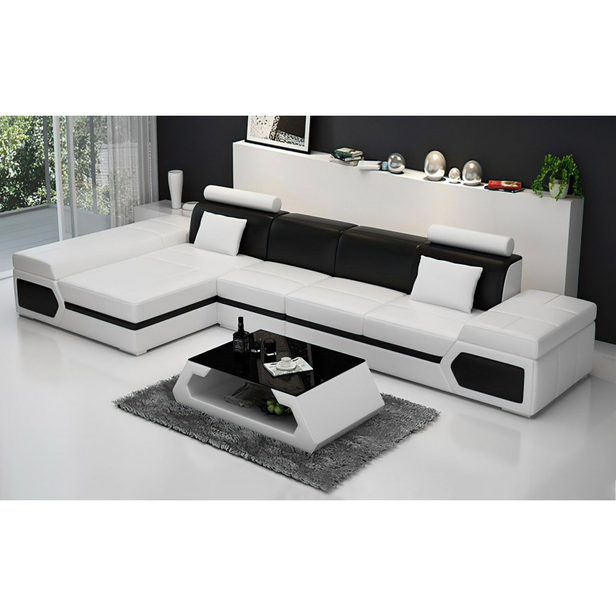 Jubilee Lanz Small Modern Left Hand Facing Sectional - White/Black, Top Grain Italian Leather