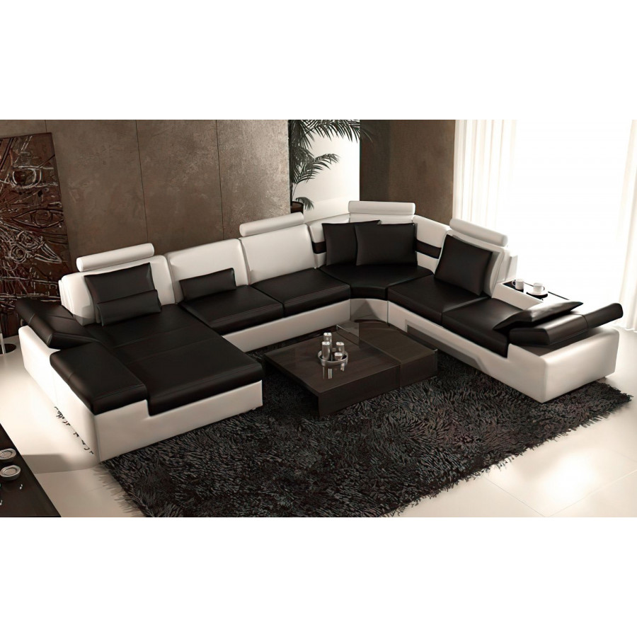 Jubilee Lindum Modern U-Shape Left Hand Facing Sectional - Black/White, Bonded Leather