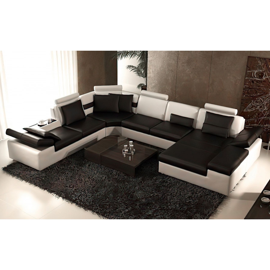 Jubilee Lindum Modern U-Shape Right Hand Facing Sectional - Black/White, Bonded Leather