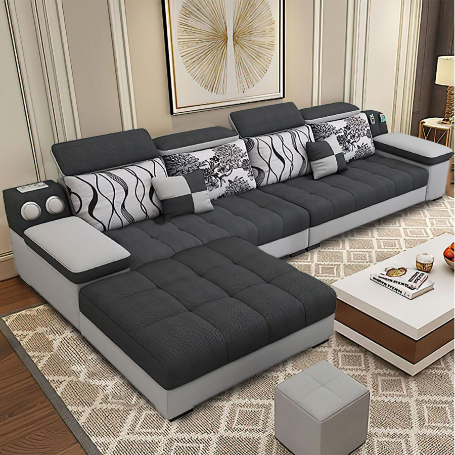 Jubilee Selena Small Modular Tufted Sectional - Black/Gray, Top Grain Italian Leather