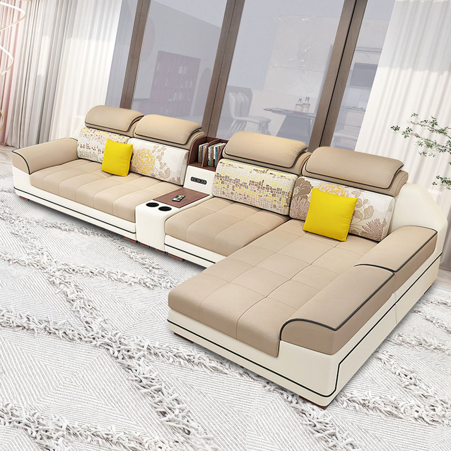 Jubilee Selena Small Modular Tufted Sectional - Cream/White, Top Grain Italian Leather