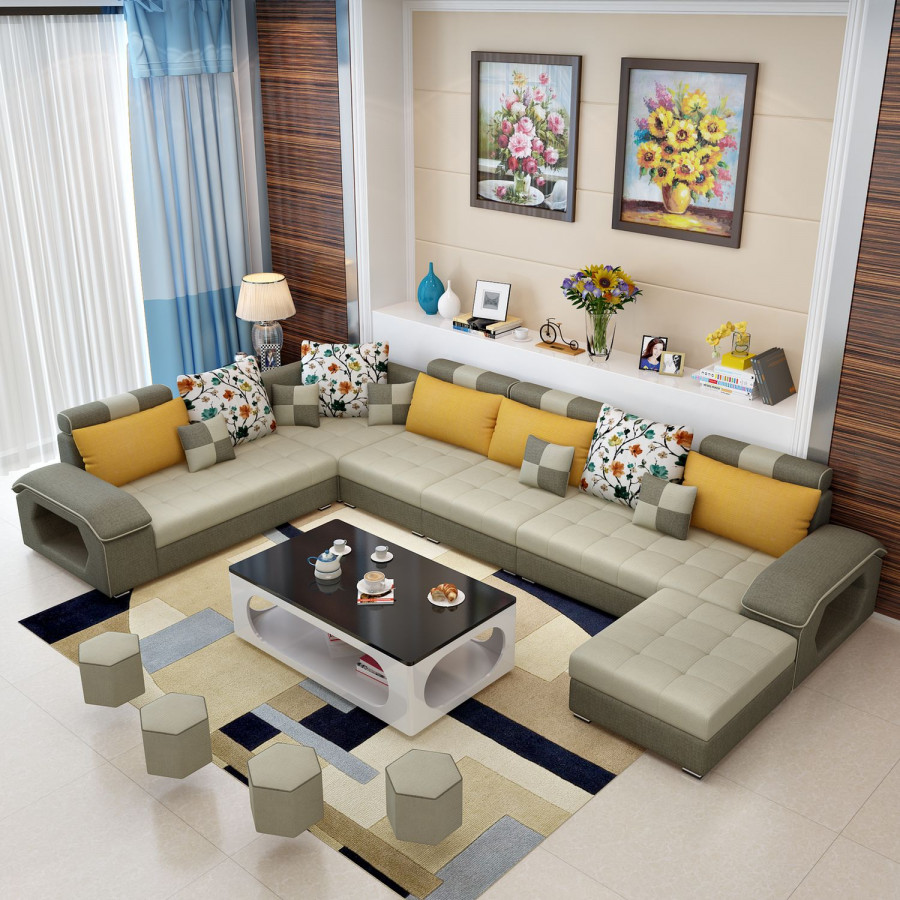 Jubilee Selena Style B Modular Tufted Sectional - Flax Gray/Dark Gray, Top Grain Italian Leather