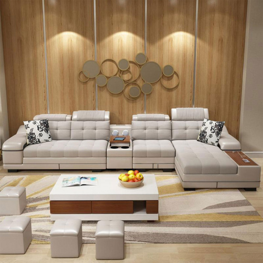 Jubilee Selena Style H Modular Tufted Right Hand Facing Sectional - Light Gray/Shell White, Top Grain Italian Leather