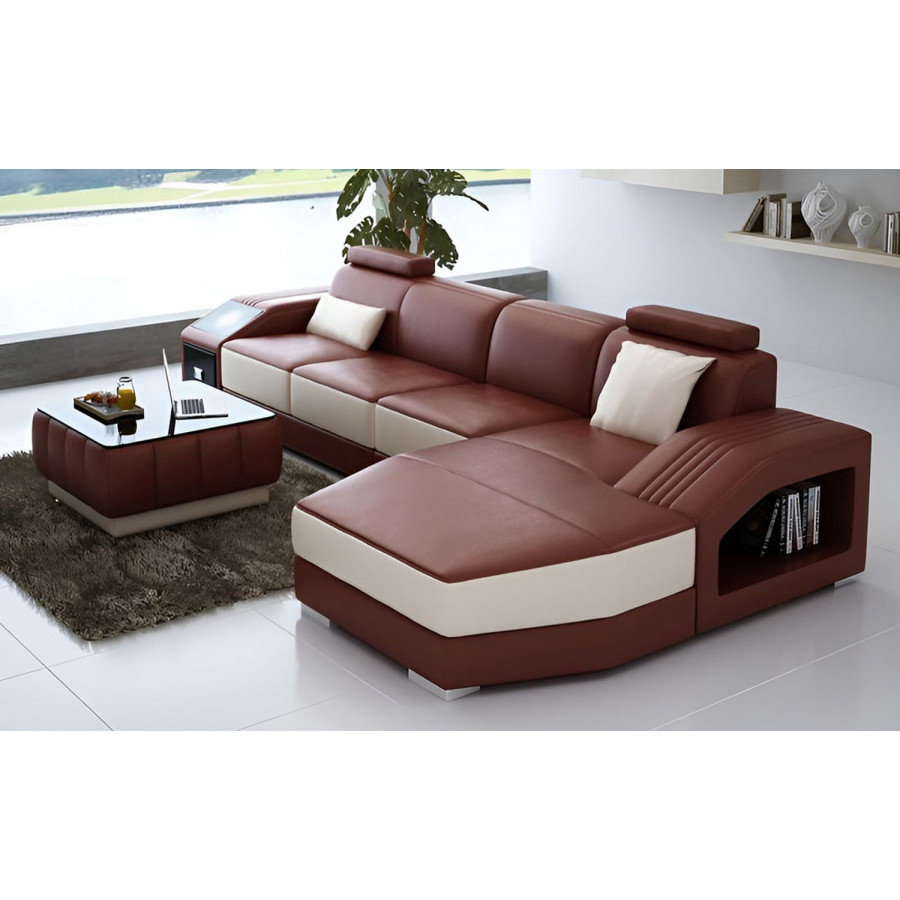 Jubilee Baiae Small Modern Right Hand Facing Sectional - Brown/Beige, Bonded Leather