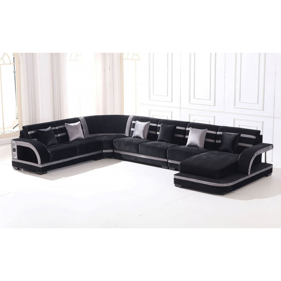 Jubilee Grando Modern Left Hand Facing Sectional with Leds - Black/White, Fabric