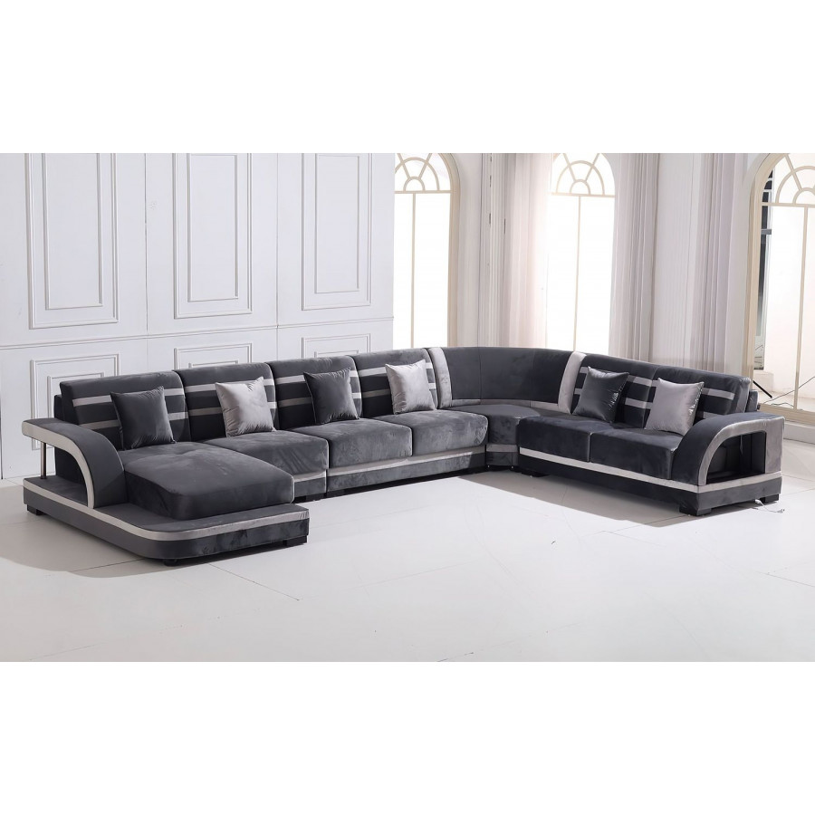 Jubilee Grando Modern Left Hand Facing Sectional with Leds - Dark Gray/Silver Gray, Fabric
