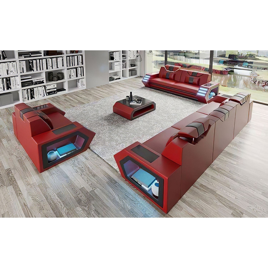 Jubilee Steffi Sofa Set with Led - Red/Black, Bonded Leather