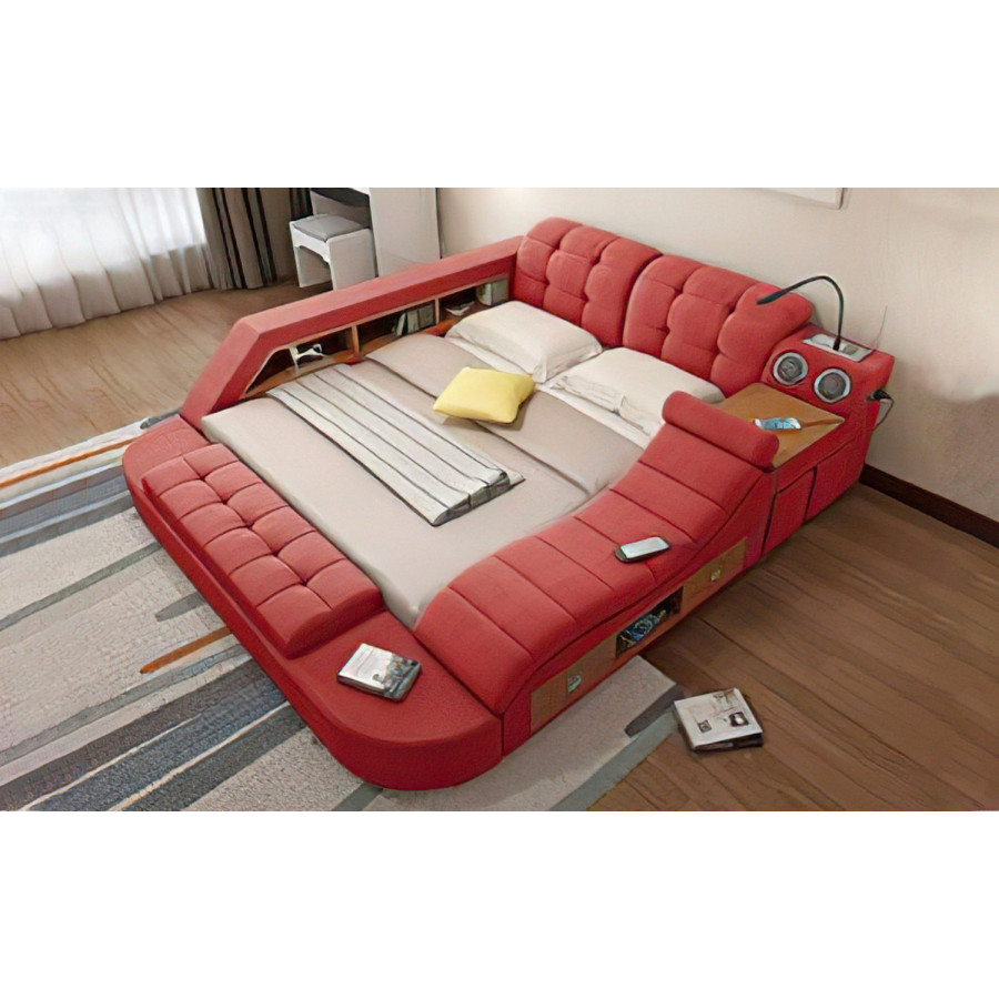 Jubilee Hariana Tech Smart Ultimate Queen Size Left Hand Facing Bed  - Red, Fabric
