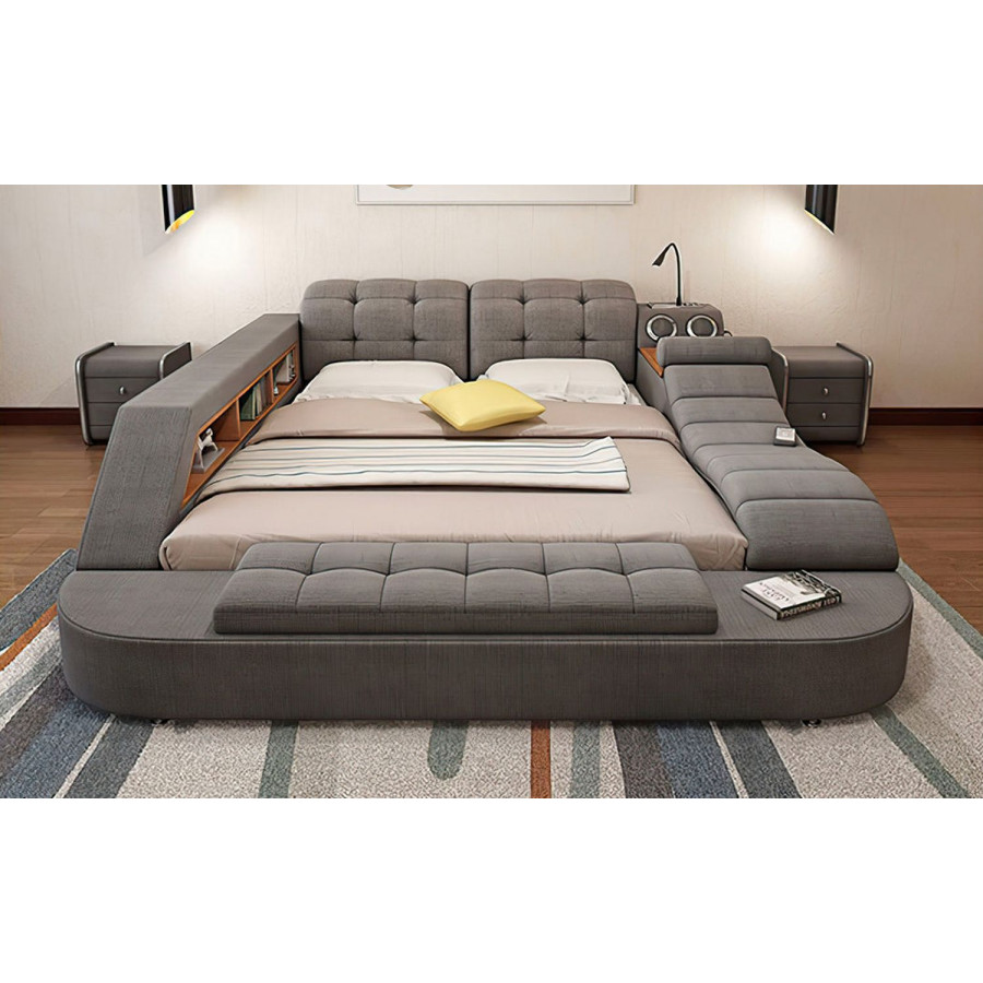 Jubilee Hariana Tech Smart Ultimate Queen Size Right Hand Facing Bed - Light Gray, Fabric
