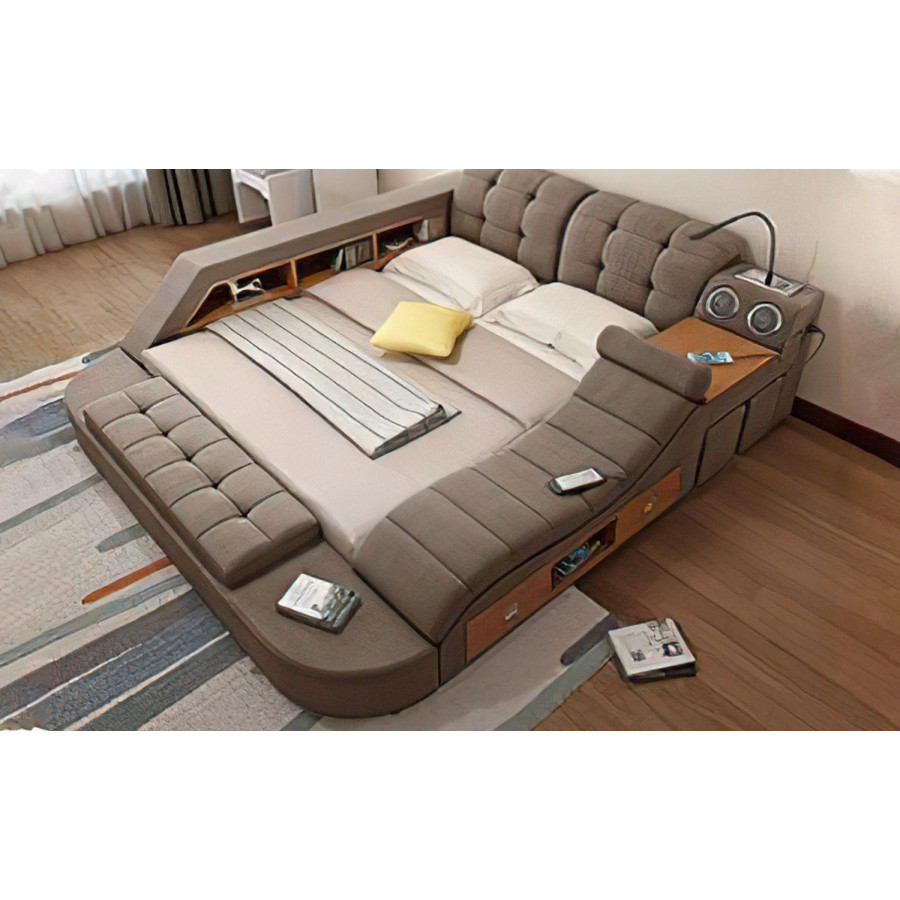 Jubilee Hariana Tech Smart Ultimate King Size Left Hand Facing Bed - Brown, Bonded Leather