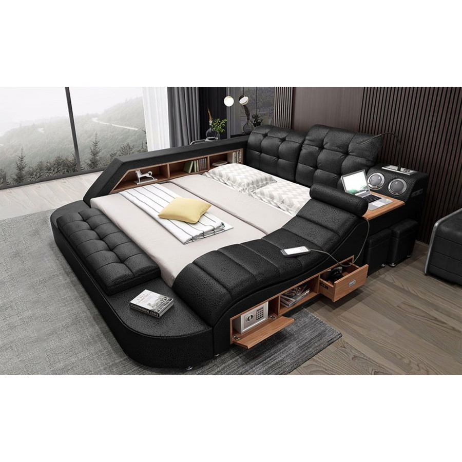 Jubilee Hariana Tech Smart Ultimate King Size Left Hand Facing Bed - Black, Top Grain Italian Leather