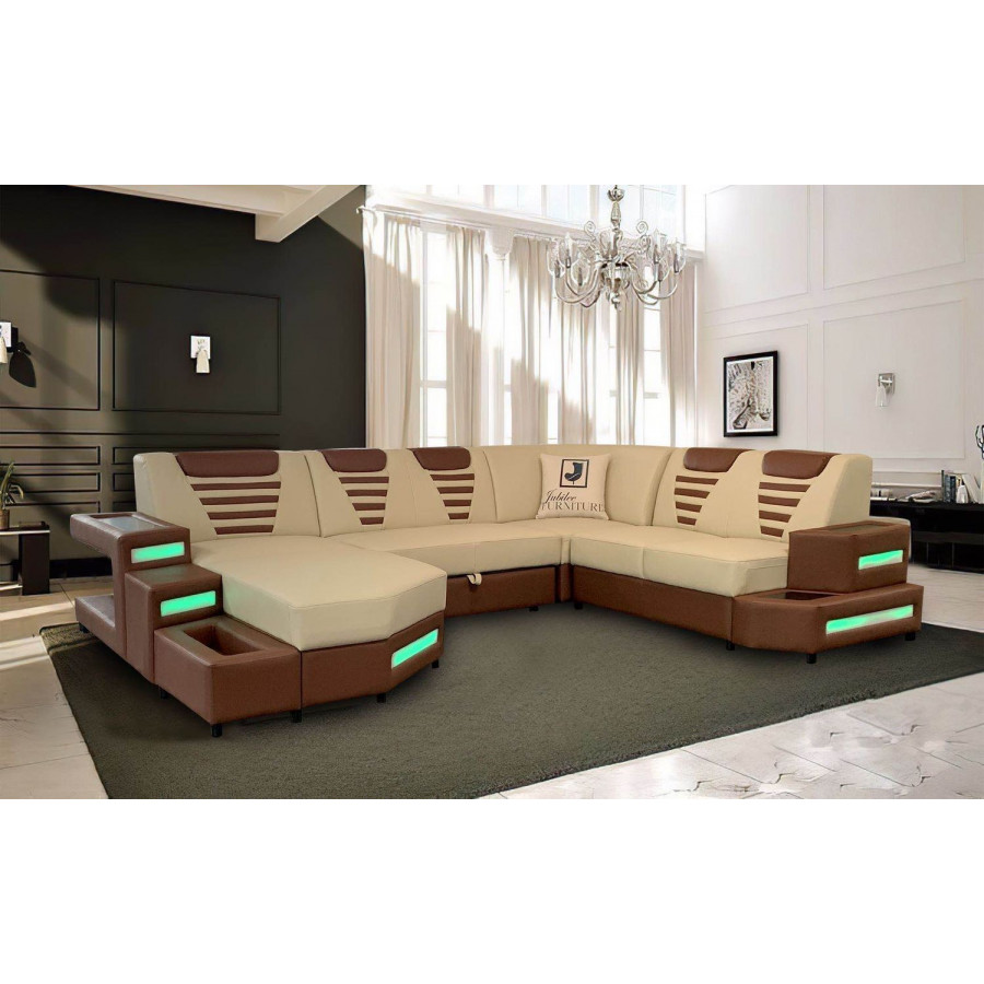 Jubilee Vega Modern U-Shape Left Hand Facing Sectional - Beige/Brown, Bonded Leather