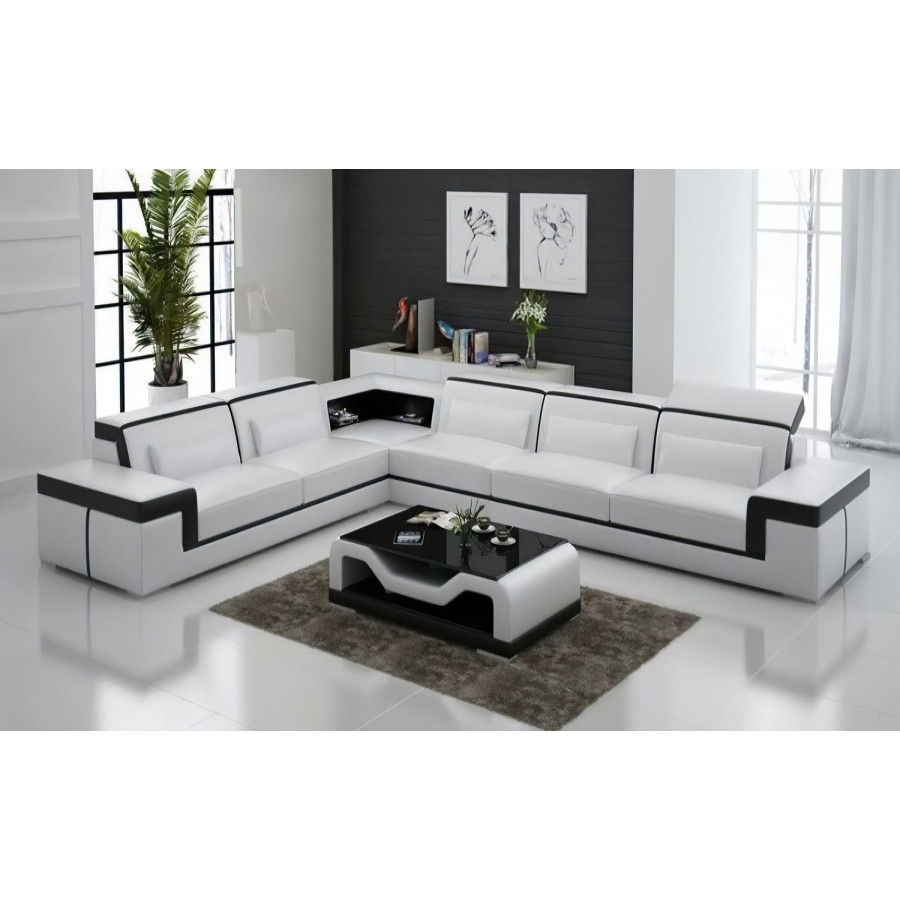Jubilee Althea Ulta Modern L-Shape Left Hand Facing Sectional Couch - White/Black, Bonded Leather