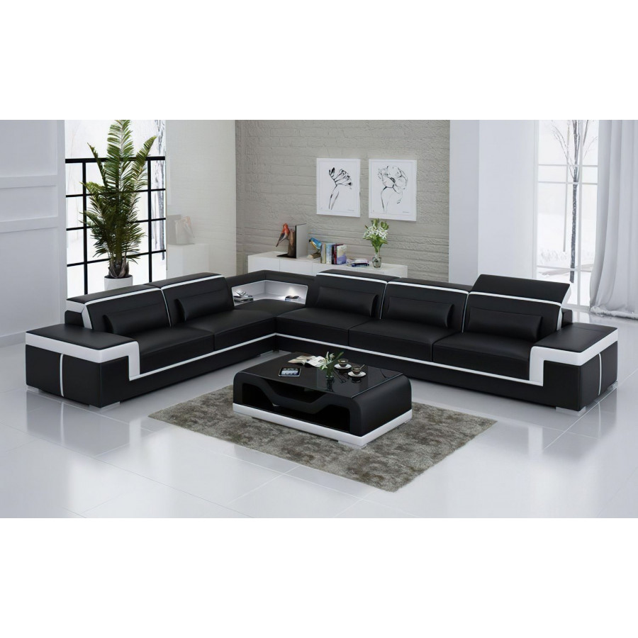 Jubilee Althea Ulta Modern L-Shape Right Hand Facing Sectional Couch - Black/White, Bonded Leather