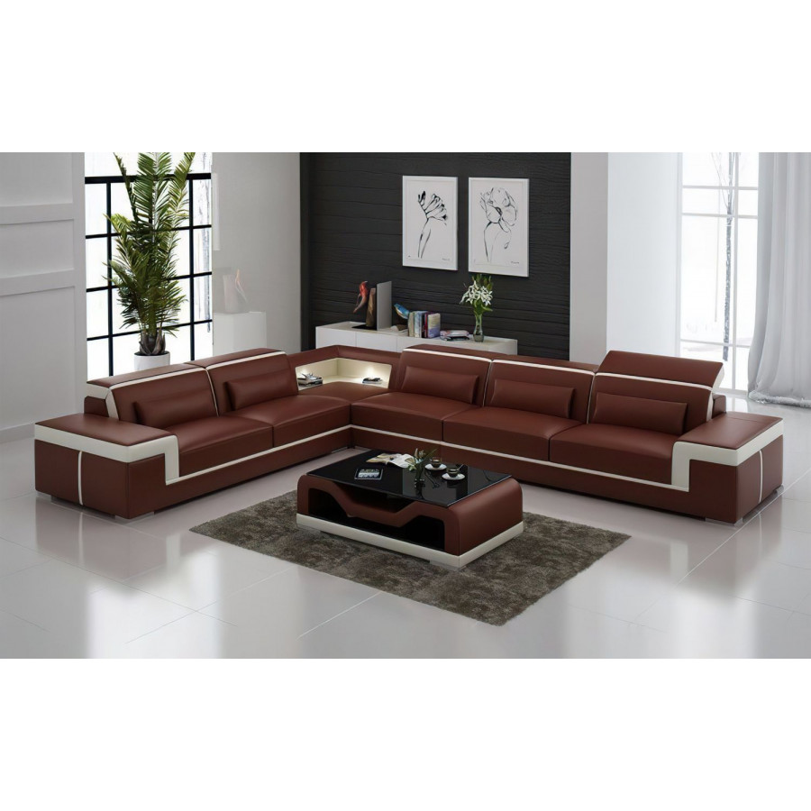 Jubilee Althea Ulta Modern L-Shape Right Hand Facing Sectional Couch - Brown/Beige, Top Grain Italian Leather