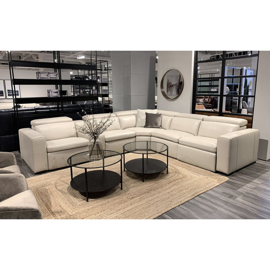 Jubilee Motique Modern Sectional with Recliner - Light Gray, Top Grain Italian Leather, with Console Table
