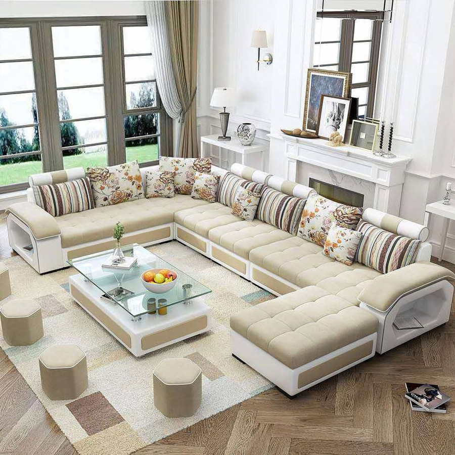 Jubilee Selena Style A Modular Tufted Sectional - Beige/White, Bonded Leather