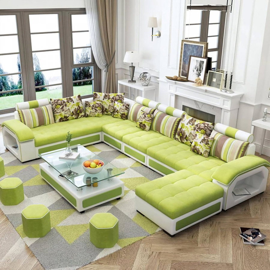 Jubilee Selena Style A Modular Tufted Sectional - Green/White, Fabric