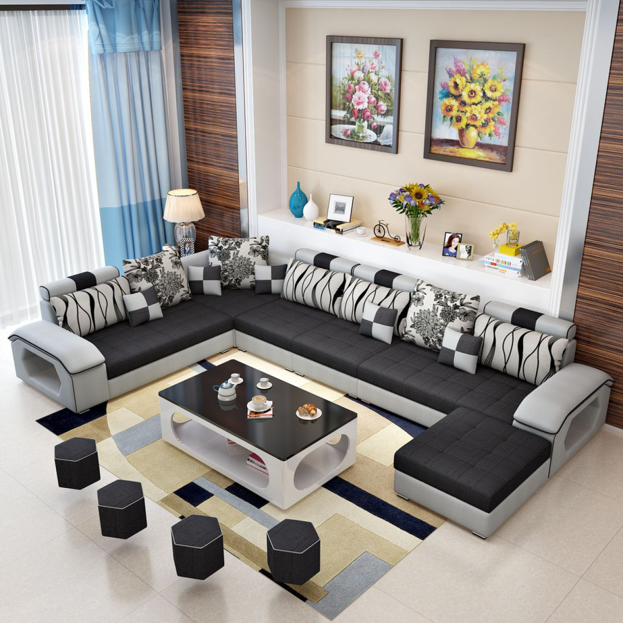 Jubilee Selena Style B Modular Tufted Sectional - Black/Light Gray, Fabric