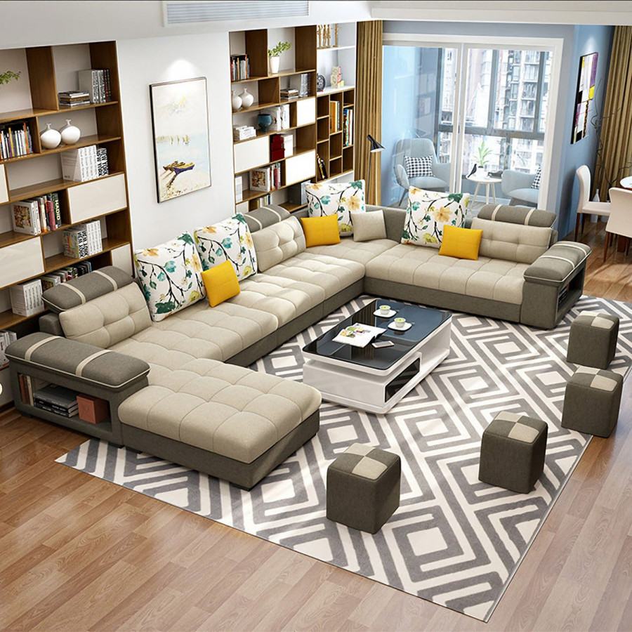 Jubilee Selena Style C Modular Tufted Sectional - Beige/Brown, Bonded Leather