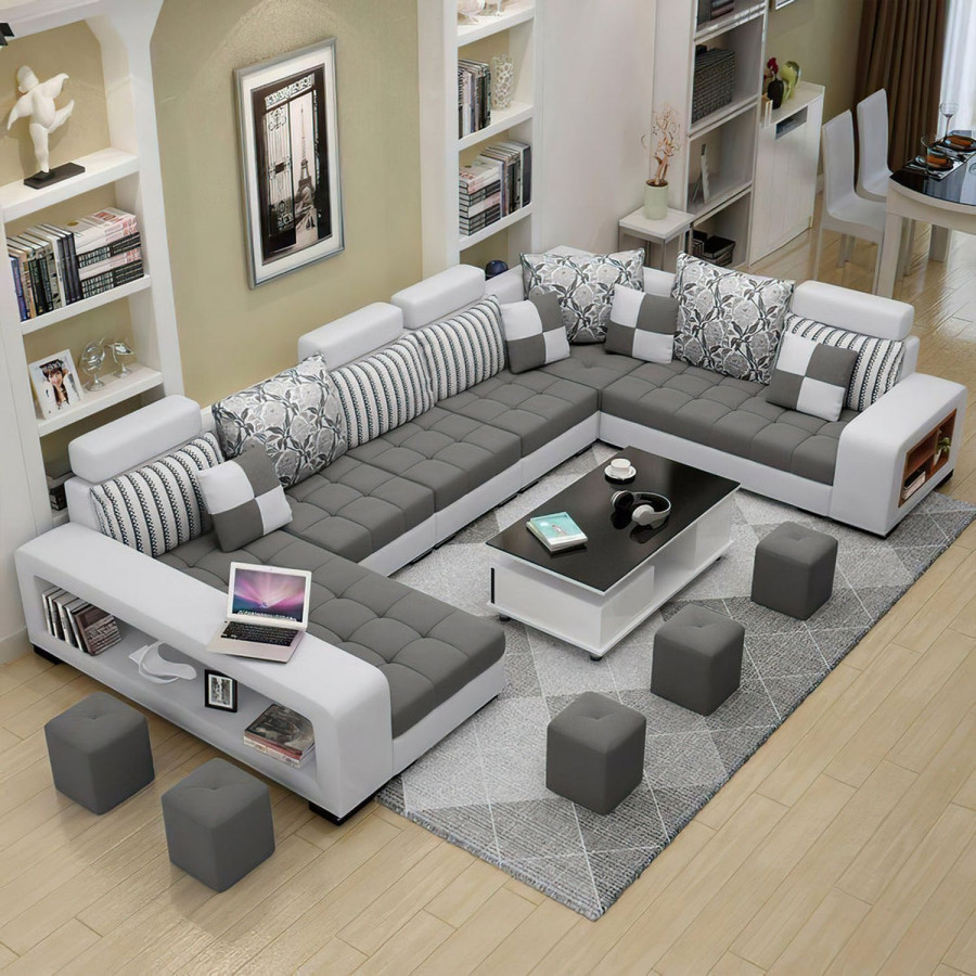 Jubilee Selena Style D Modular Tufted Left Hand Facing Sectional - Dark Gray/Light Gray, Fabric