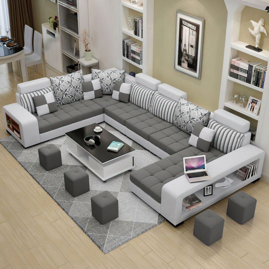 Jubilee Selena Style D Modular Tufted Right Hand Facing Sectional - Dark Gray/Light Gray, Fabric