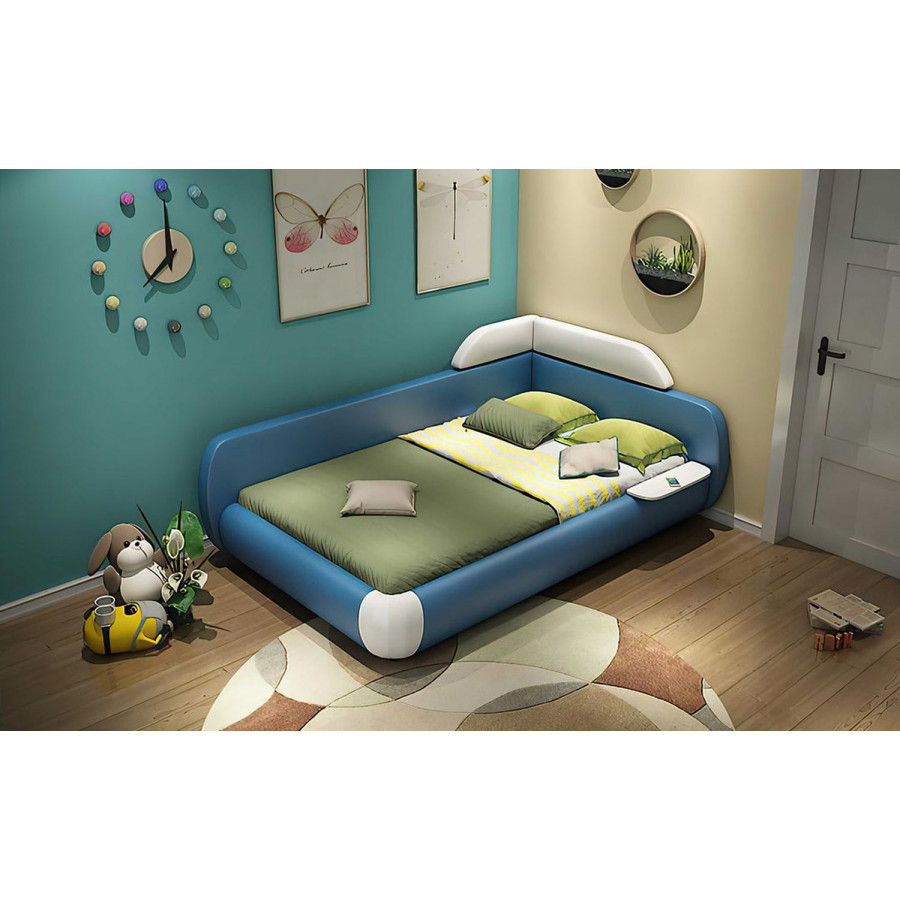 Jubilee Dreams Youth Full Size Left Hand Facing Bed - Blue/White, Top Grain Italian Leather