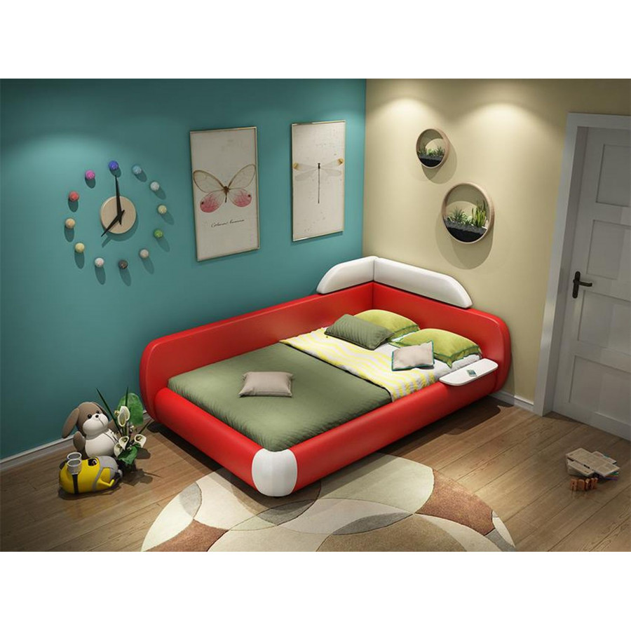 Jubilee Dreams Youth Twin Size Left Hand Facing Bed - Red/White, Top Grain Italian Leather