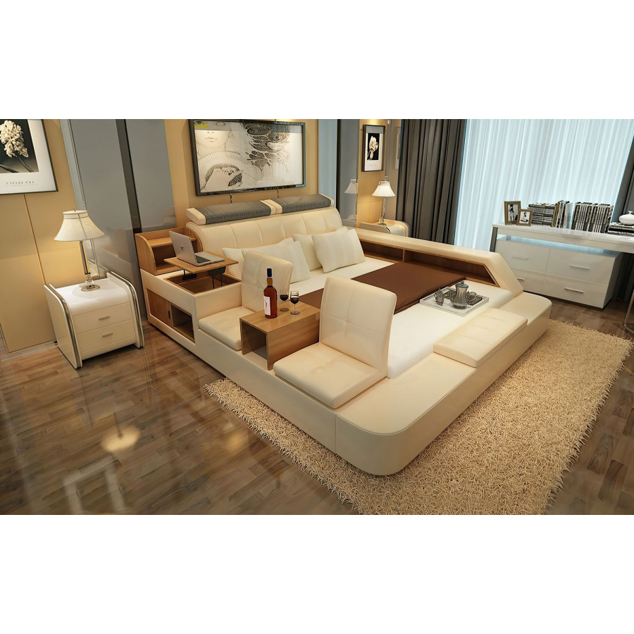 Jubilee Felicia Zen Style Ultimate King Size Left Hand Facing Bed - Cream, Bonded Leather