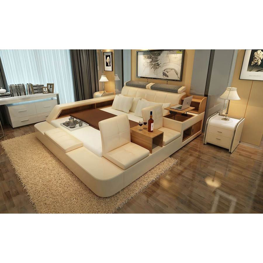 Jubilee Felicia Zen Style Ultimate King Size Right Hand Facing Bed - Cream, Bonded Leather
