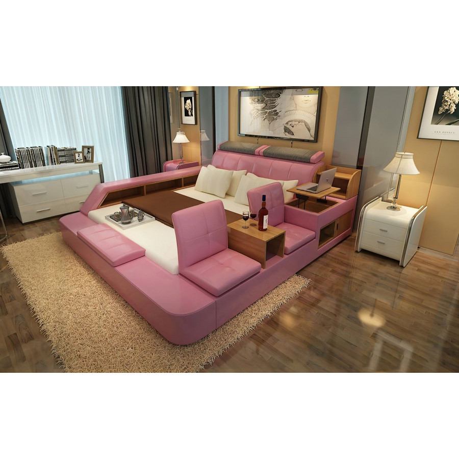 Jubilee Felicia Zen Style Ultimate King Size Right Hand Facing Bed - Pink, Bonded Leather