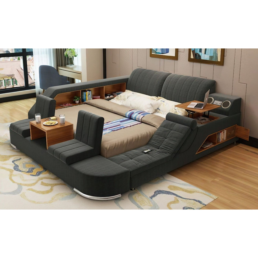 Jubilee Secha Multifunctional Smart Queen Size Right Hand Facing Bed - Dark Gray, Fabric