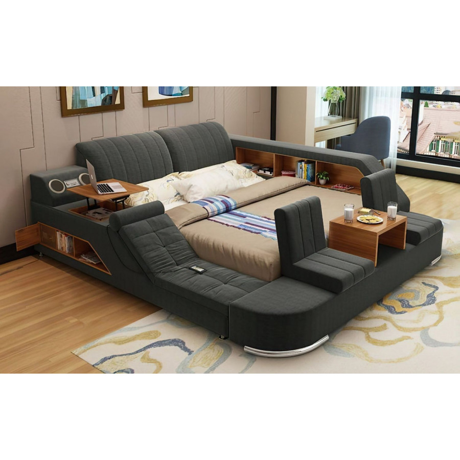Jubilee Secha Multifunctional Smart King Size Left Hand Facing Bed - Black, Bonded Leather